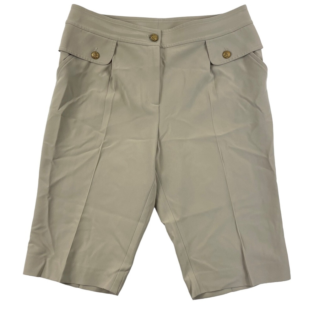 St. John Shorts Beige Gold Button Pocket Career Dress Bermuda Women's Sz 12
